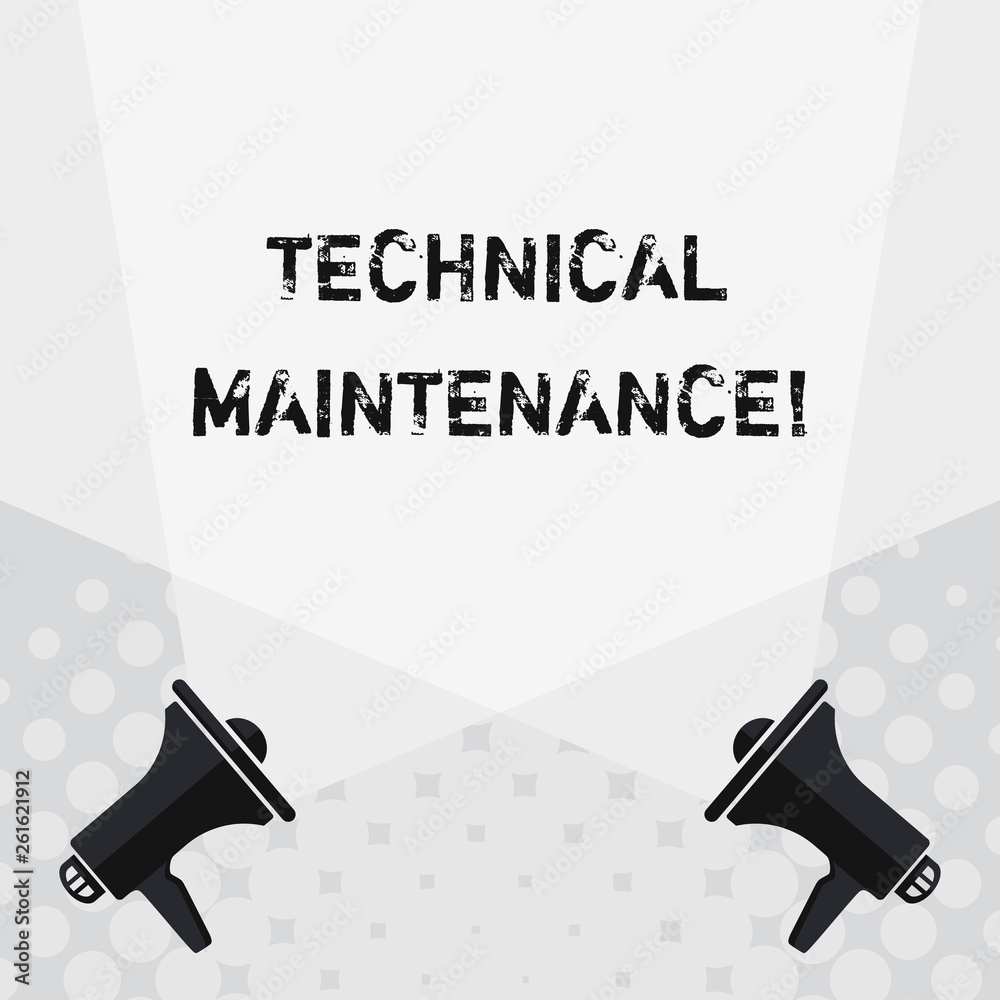 Poster text sign showing technical maintenance. business photo text functional checks or replacing of neces