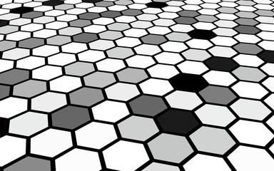 Honeycomb gray colored. Perspective view on polygon look like honeycomb. Isometric geometry. 3D illustration