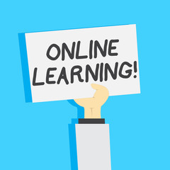 Handwriting text writing Online Learning. Conceptual photo refers to course program or degree delivered on internet Clipart of Hand Holding Up Blank Sheet of White Paper on Pastel Backdrop