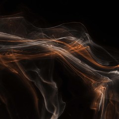 Orange foggy paper texture on the black background, smoky effect for photos and artworks. Chaotic abstract background.