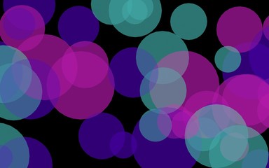 Multicolored translucent circles on a dark background. Pink tones. 3D illustration