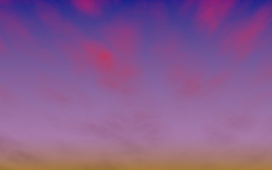 Cumulus pink clouds in the purple sky at sunset. Abstract group of clouds in the evening. 3D illustration