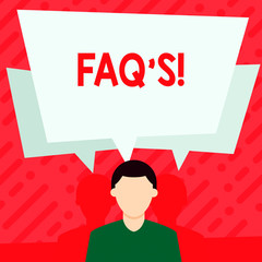 Word writing text Faq S. Business photo showcasing list of questions and answers relating to particular subject Faceless Man has Two Shadows Each has Their Own Speech Bubble Overlapping