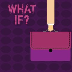 Handwriting text What If Question. Conceptual photo when you are asking about condition or supposition Businessman Hand Carrying Colorful Briefcase Portfolio with Stitch Applique