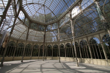 Interior of Crystal Palace (Palacio de cristal) in the Retiro Park in Madrid. Spain. It was built in 1887 to exhibit flora and fauna from the Philippines. The architect was Ricardo Velazquez Bosco.