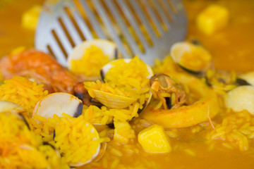 shellfish, shrimp and rice ,lemon in wine