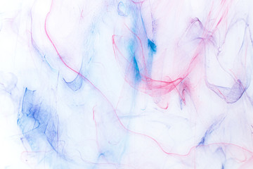 Colorful alcohol ink texture with abstract washes and paint stains on the white paper background.	