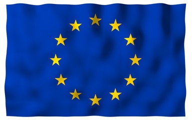 Slightly waving flag of the European Union isolated on white background, 3D rendering. Symbol of Europe. 3D illustration