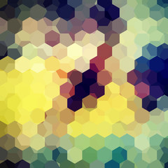 Background made of yellow, brown, green hexagons. Square composition with geometric shapes. Eps 10