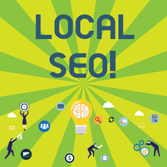 Writing note showing Local Seo. Business concept for incredibly effective way to market your near business online Business Digital Marketing Symbol, Element and Concept Icons