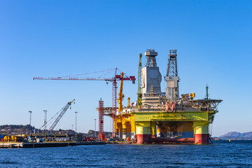 Fototapeta na wymiar Oil platforms under maintenance near Bergen, Norway.