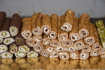 Turkish, Mediterranean delicacies, Baclavau,  Assortment of Traditional Dessert. in Bistrita,Romania,2019