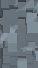 Abstract gray elegant cube geometric background. Chaotically advanced rectangular bars. 3D Rendering, 3D illustration