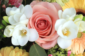 Yellow and pink wedding flowers