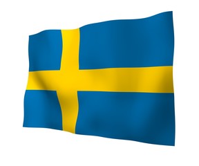 The flag of Sweden. Official state symbol of the Kingdom of Sweden. A blue field with a yellow Scandinavian cross that extends to the edges of the flag. 3d illustration