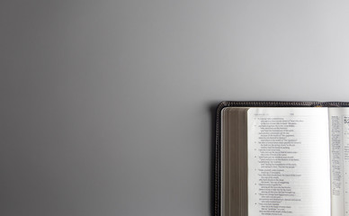 Single Bible Open on a Gray Background