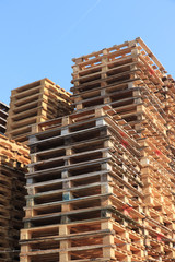 Stacked wooden pallets