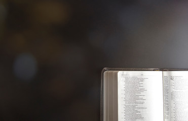 Single Bible Open on a Black Surface