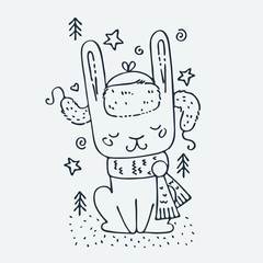 Cute little animal. Cartoon hand drawn vector illustration.