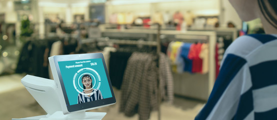 smart retail in futuristic iot technology  marketing concepts,customer use face recognite...