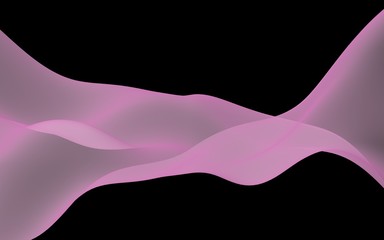 Abstract purple wave. Bright purple ribbon on black background. Purple scarf. Abstract smoke. Raster air background. 3D illustration