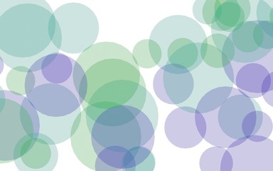 Multicolored translucent circles on a white background. Green tones. 3D illustration