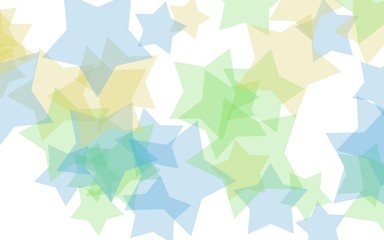 Multicolored translucent stars on a white background. Green tones. 3D illustration