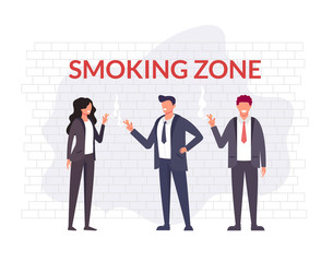 Business people office workers character smoking. Bad habit concept. Vector flat cartoon graphic design illustration