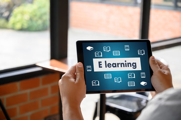 website woman sitting  inscription  E-learning Education Internet Online education e-learning