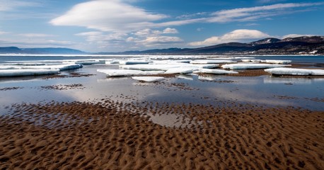 Melting winter sea ice on a warm spring day.