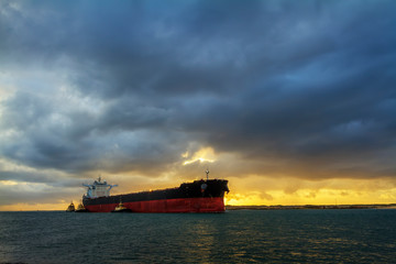 Cargo ship Newcastle Harbour at Dawn, Newcastle, NSW, Australia