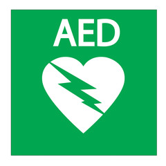 AED,automated external defibrillator / aed sign with heart and electricity symbol flat vector icon