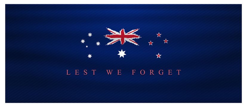 Anzac Day Lest We Forget, Waving Australia And New Zealand Flag