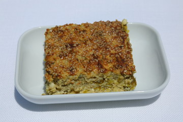 pie on plate isolated on white background