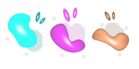 3d Fluid color covers set. Colorful bubble shapes composition with Trendy minimal design.