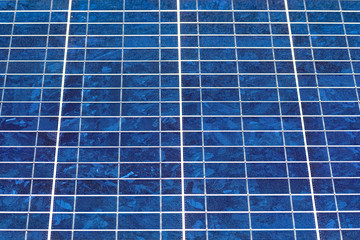 Close up of an array of photo voltaic solar panels
