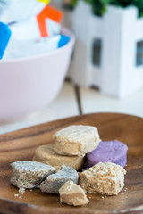 variety flavors of polvoron or milk candies; famous snacks for kids in the Philippines
