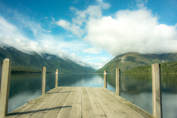 Lake Rotoiti pier, reflections in the Nelson Lakes District