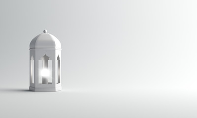 Arabic lantern on white background. Design creative concept of islamic celebration day ramadan kareem or eid al fitr adha. 3d rendering illustration. © sofirinaja