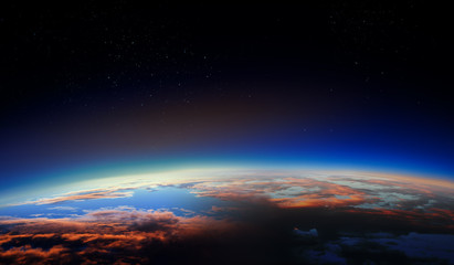 Fototapeta na wymiar Sunrise on planet orbit, space beauty