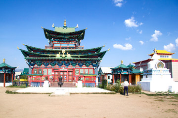 Buddhist temple in the Ivolginsky datsan near Ulan-Ude. Buryatia, Russia