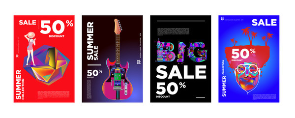 Fototapeta premium Vector Summer sale 50% discount poster design template for fashion,music,game, and travel