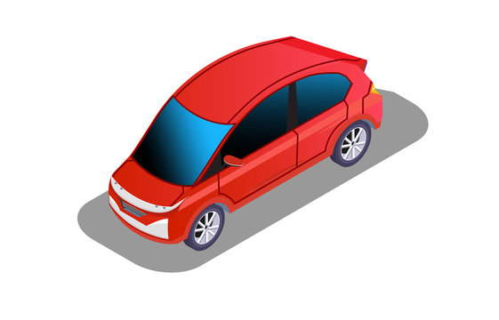 Isometric Red Car Family Type Isometric Illustration, Vector Illustration - Vector