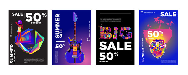 Vector Summer sale 50% discount poster design template for fashion,music,game, and travel