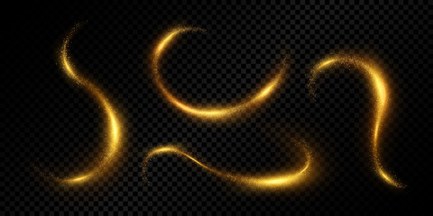 Golden light effect isolated on transparent background