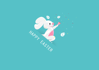 Easter, cute rabbit seasonal holiday, surprise party background, greeting card poster paper cut minimal style vector illustration