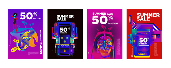 Vector Summer sale 50% discount poster design template for fashion,music,game, and travel