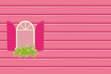 Fototapeta na wymiar ピンクの背景と開いた窓