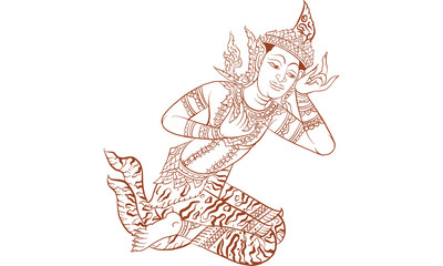 Fototapeta premium Thai traditional tattoo, Thai traditional painting in temple, vector