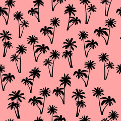 Seamless pattern, vector palm tree on pink.